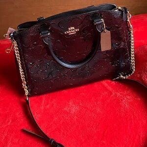 NWTCoach Black Embossed Leather Satchel